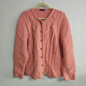 Loden-Plankl XL Wool Cardigan Chunky Cable‎ Knit Button Front Sweater Austrian